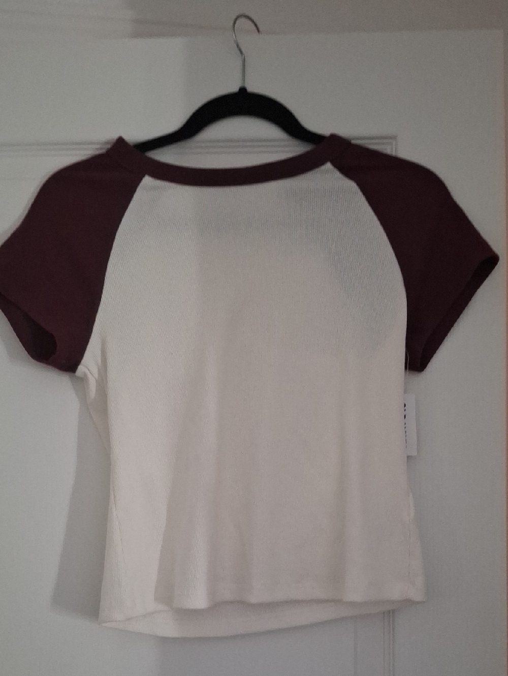 Old Navy Cream and Burgundy Raglan Short Sleeve Tee